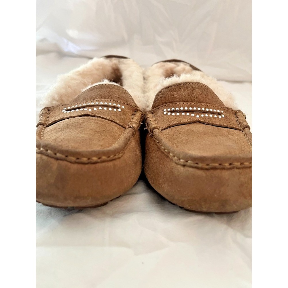 UGG Womens Sz 8 Tan Casual Slip On Moccasin Slippers Violette Sparkle - Picture 2 of 9